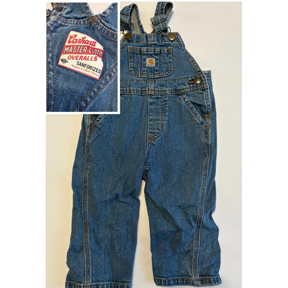 Carhartt Toddler Denim Bib Overalls‎ 12 Months Master Cloth Sanforized Blue Jean
